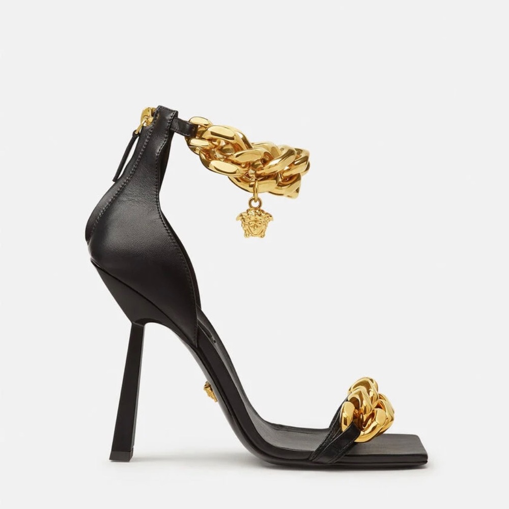 Versace black Medusa chain napa leather chain heels
